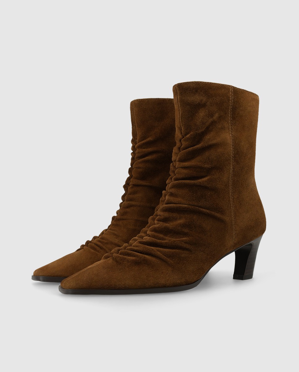 Botines de tacón de mujer con empeine fruncido de color negro - Lodi - Marrón Marrón-3