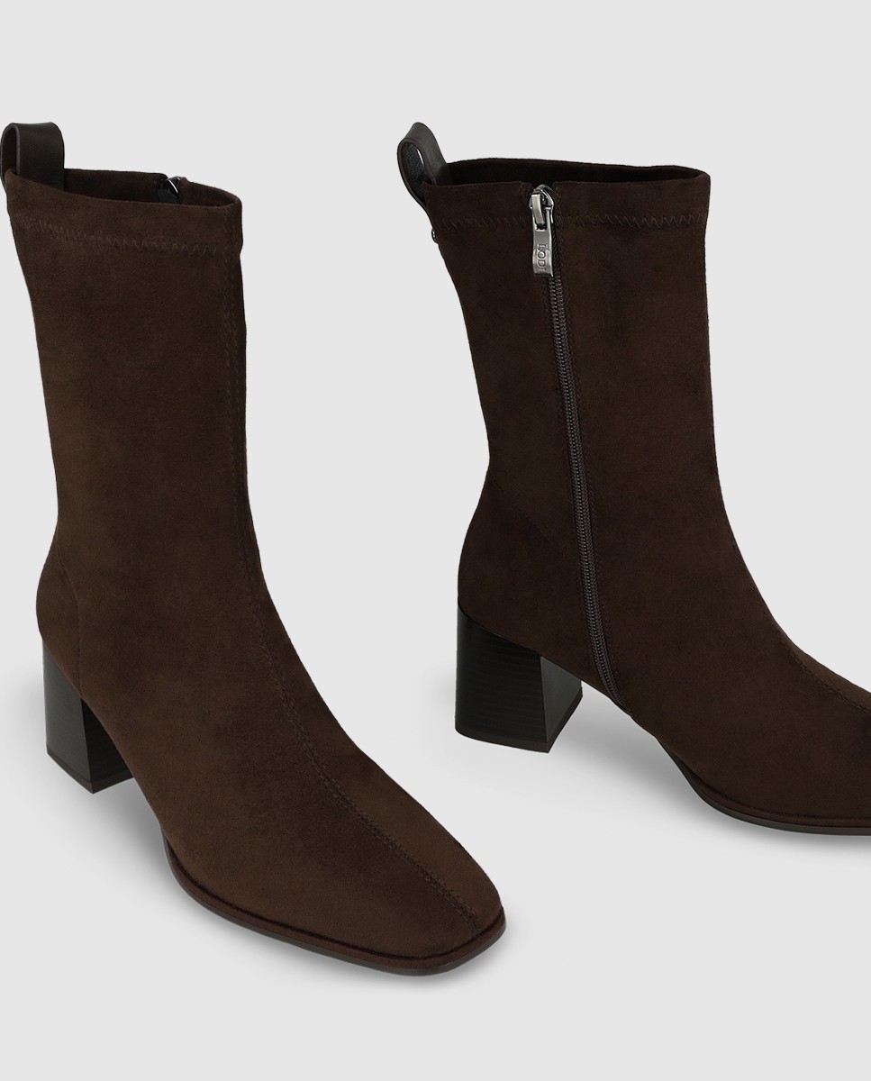 Botines de mujer en antelina con tacón - Lodi - Marrón Marrón-4