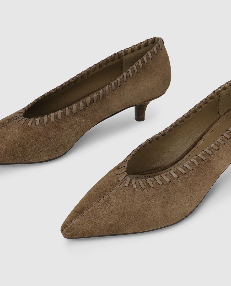 Zapatos de salón de mujer en piel con tacón kitten - Lodi - Beige Beige-4