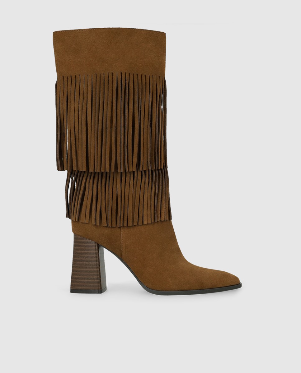 Botas de mujer en piel con detalle de flecos - Lodi - Marrón Marrón-1