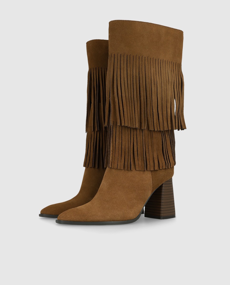 Botas de mujer en piel con detalle de flecos - Lodi - Marrón Marrón-2