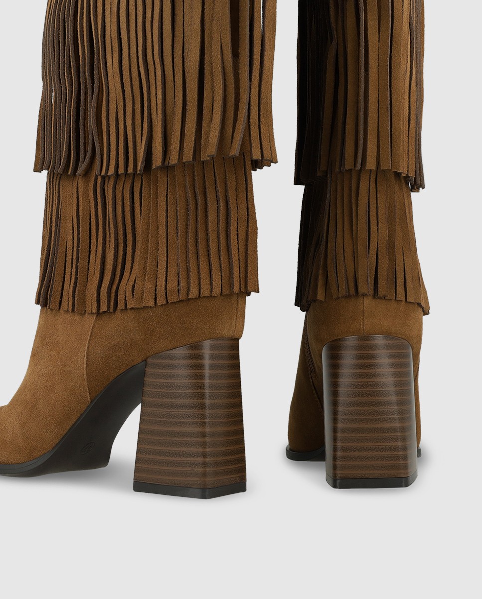 Botas de mujer en piel con detalle de flecos - Lodi - Marrón Marrón-4