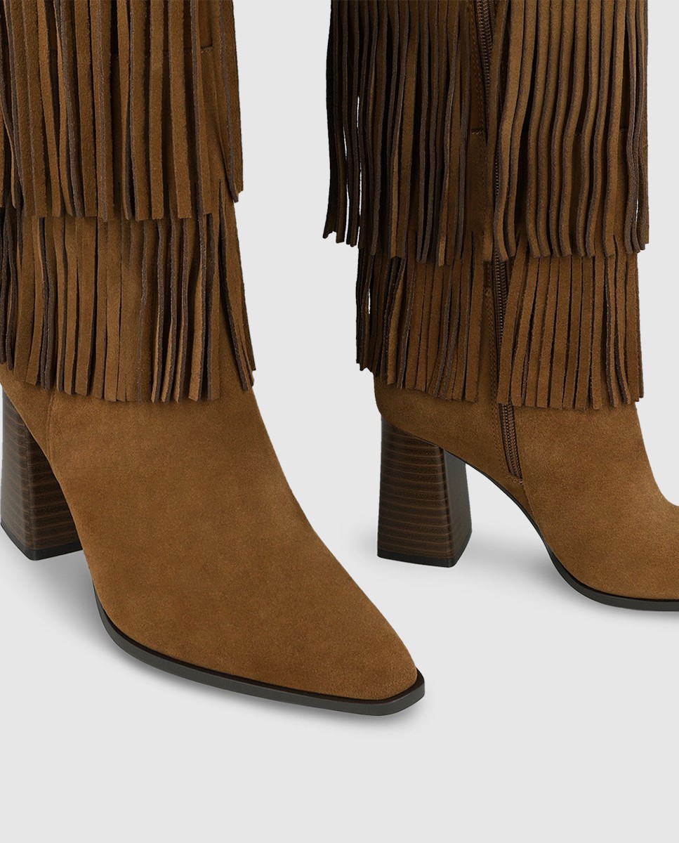 Botas de mujer en piel con detalle de flecos - Lodi - Marrón Marrón-3