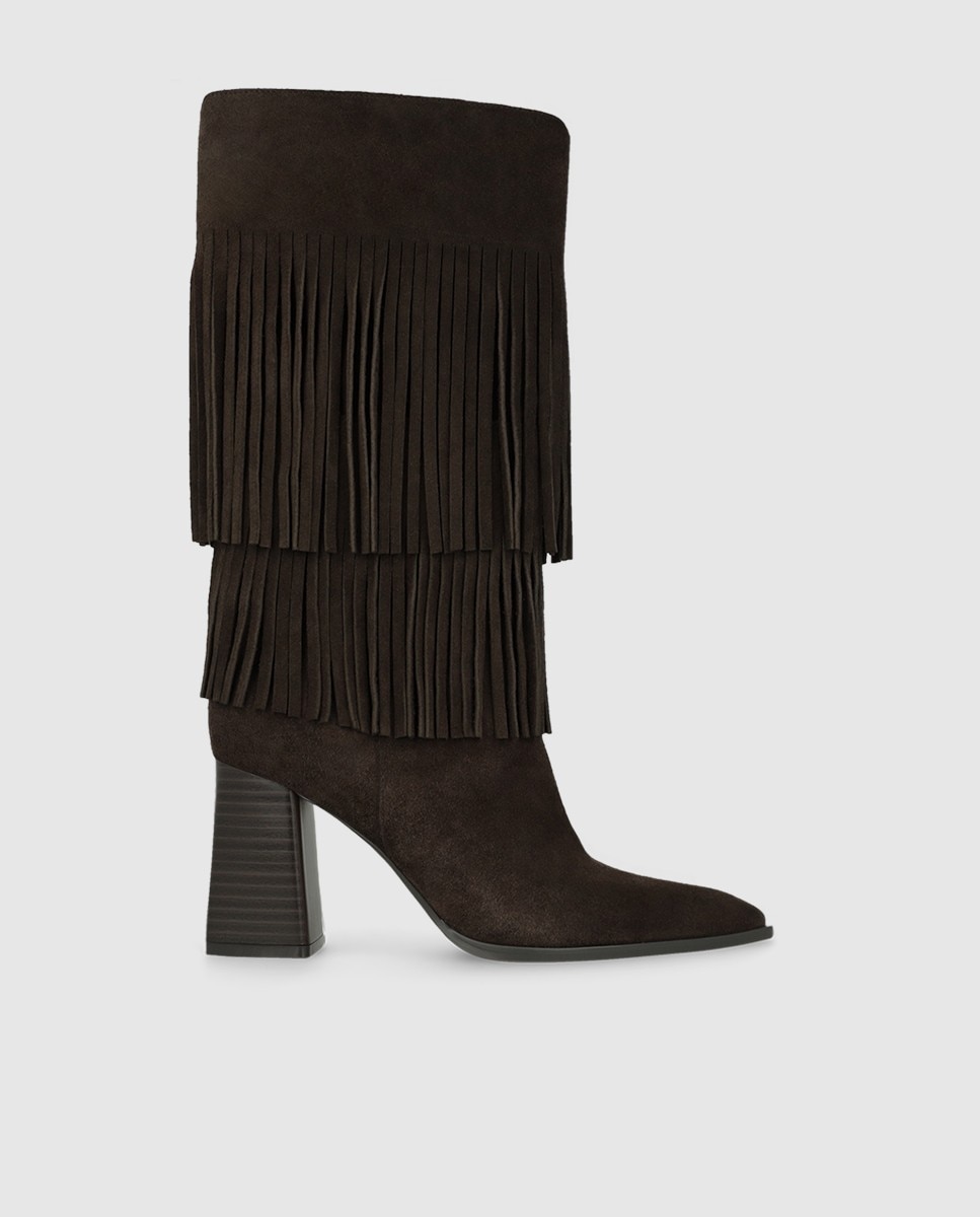 Botas de mujer en piel con detalle de flecos - Lodi - Marrón oscuro Marrón oscuro-1