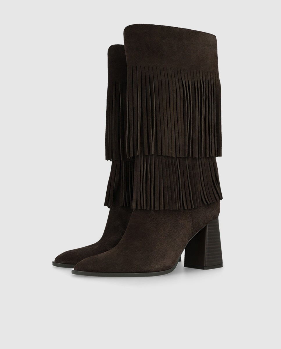 Botas de mujer en piel con detalle de flecos - Lodi - Marrón oscuro Marrón oscuro-2