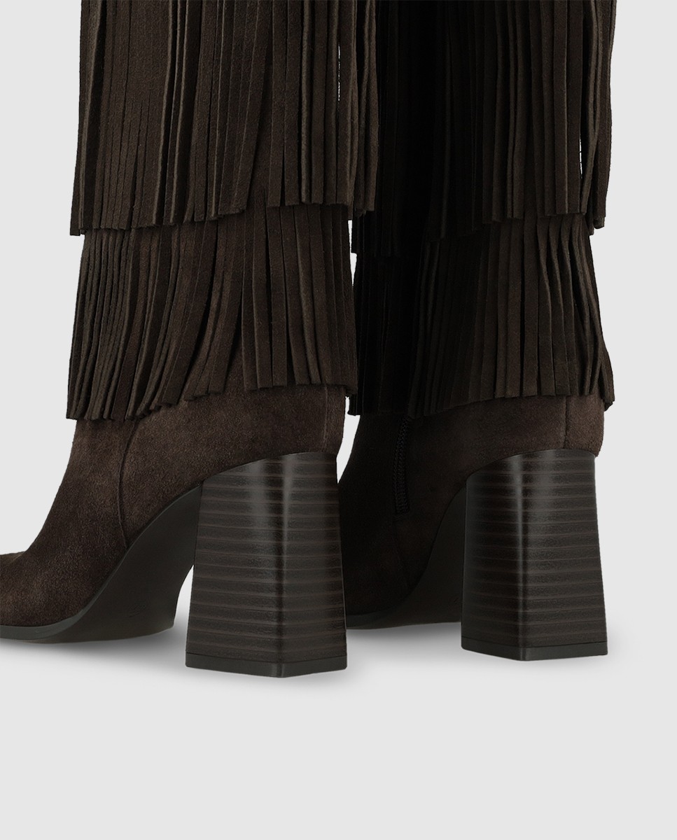 Botas de mujer en piel con detalle de flecos - Lodi - Marrón oscuro Marrón oscuro-4