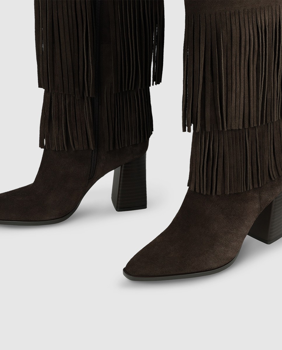 Botas de mujer en piel con detalle de flecos - Lodi - Marrón oscuro Marrón oscuro-3