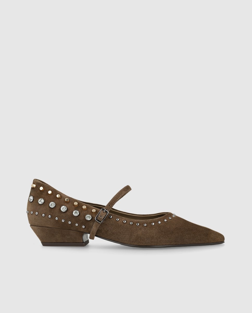 Zapatos de mujer en piel con tachas y pedrería - Lodi - Beige Beige-1