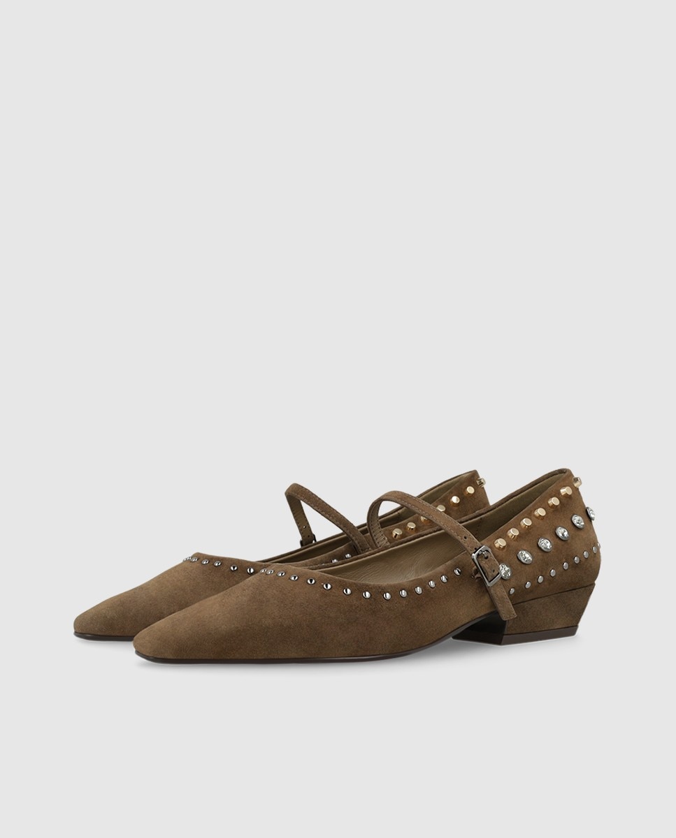 Zapatos de mujer en piel con tachas y pedrería - Lodi - Beige Beige-3