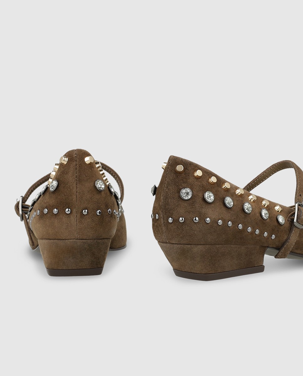 Zapatos de mujer en piel con tachas y pedrería - Lodi - Beige Beige-2