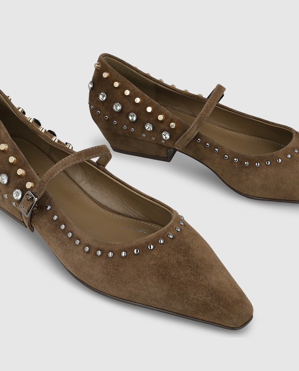 Zapatos de mujer en piel con tachas y pedrería - Lodi - Beige Beige-4