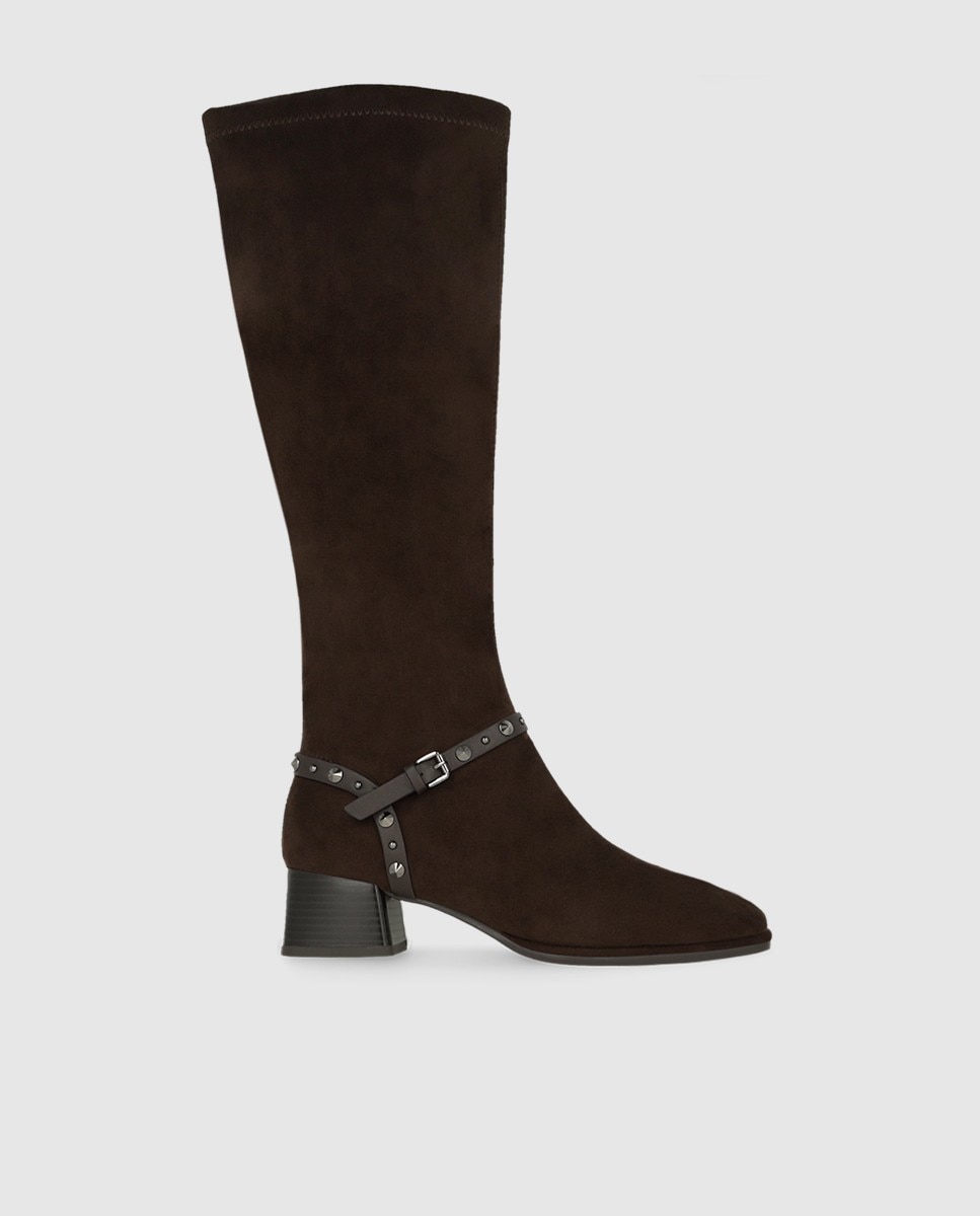 Botas de mujer en antelina con detalle de tachas - Lodi - Marrón Marrón-1