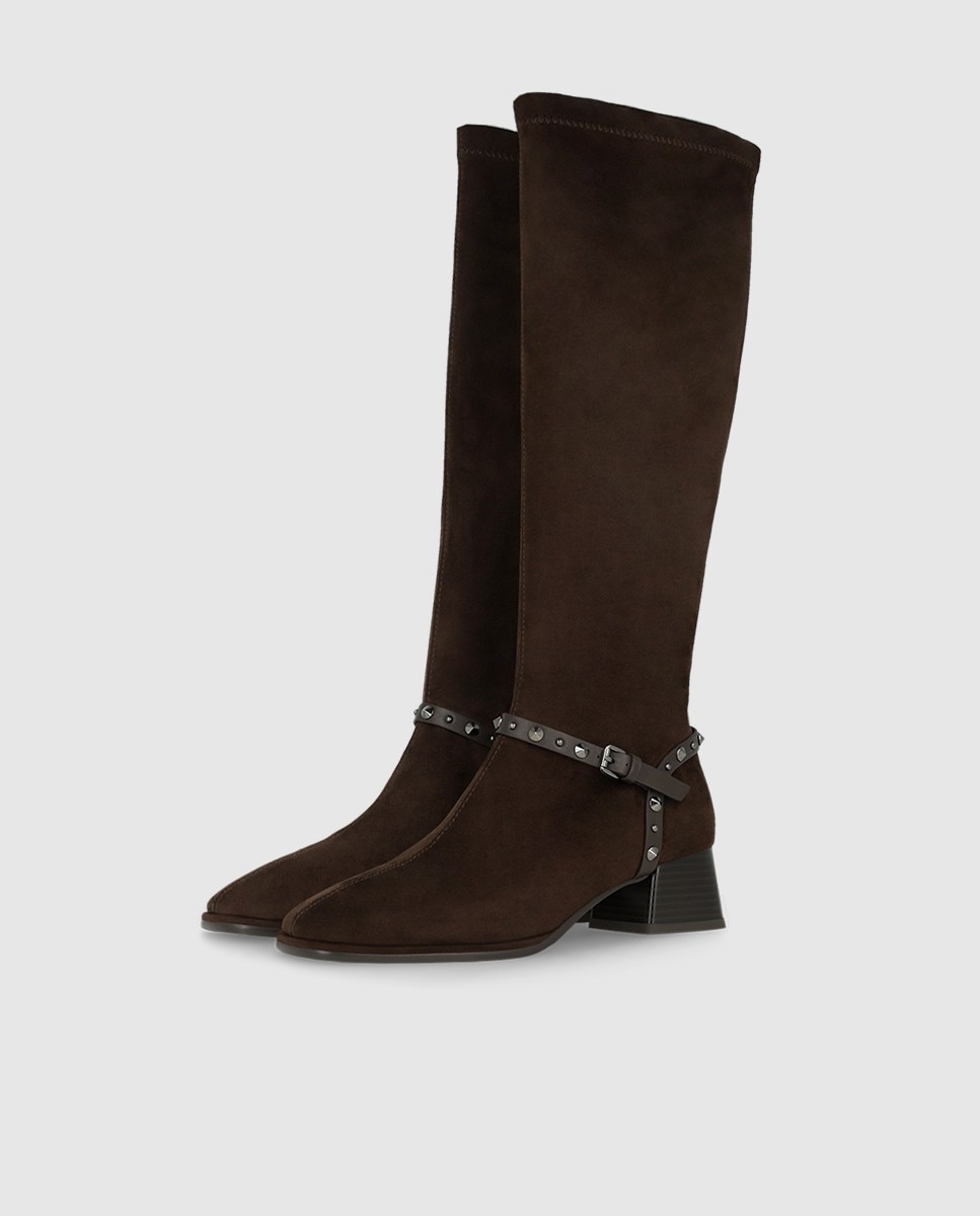 Botas de mujer en antelina con detalle de tachas - Lodi - Marrón Marrón-3