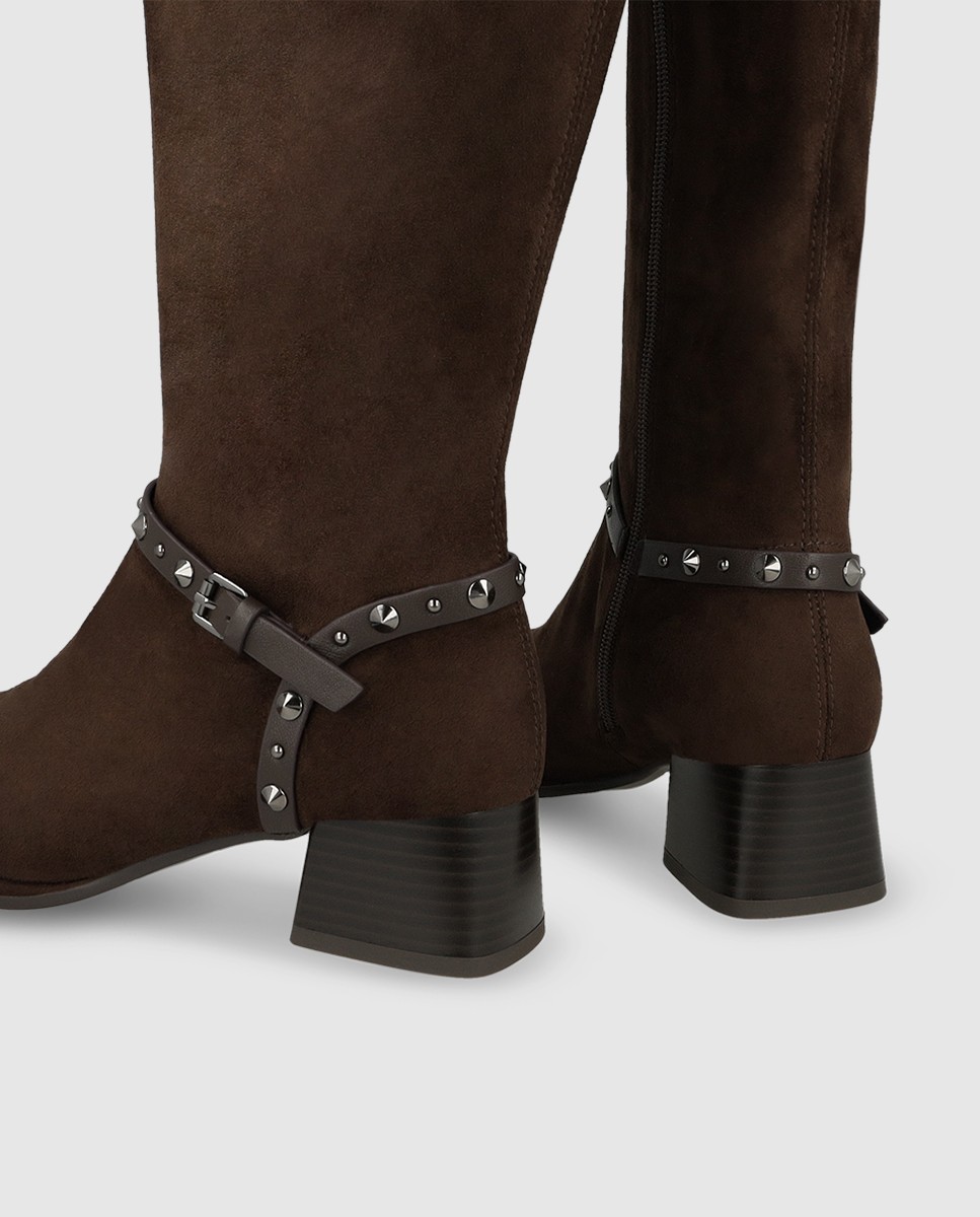 Botas de mujer en antelina con detalle de tachas - Lodi - Marrón Marrón-2