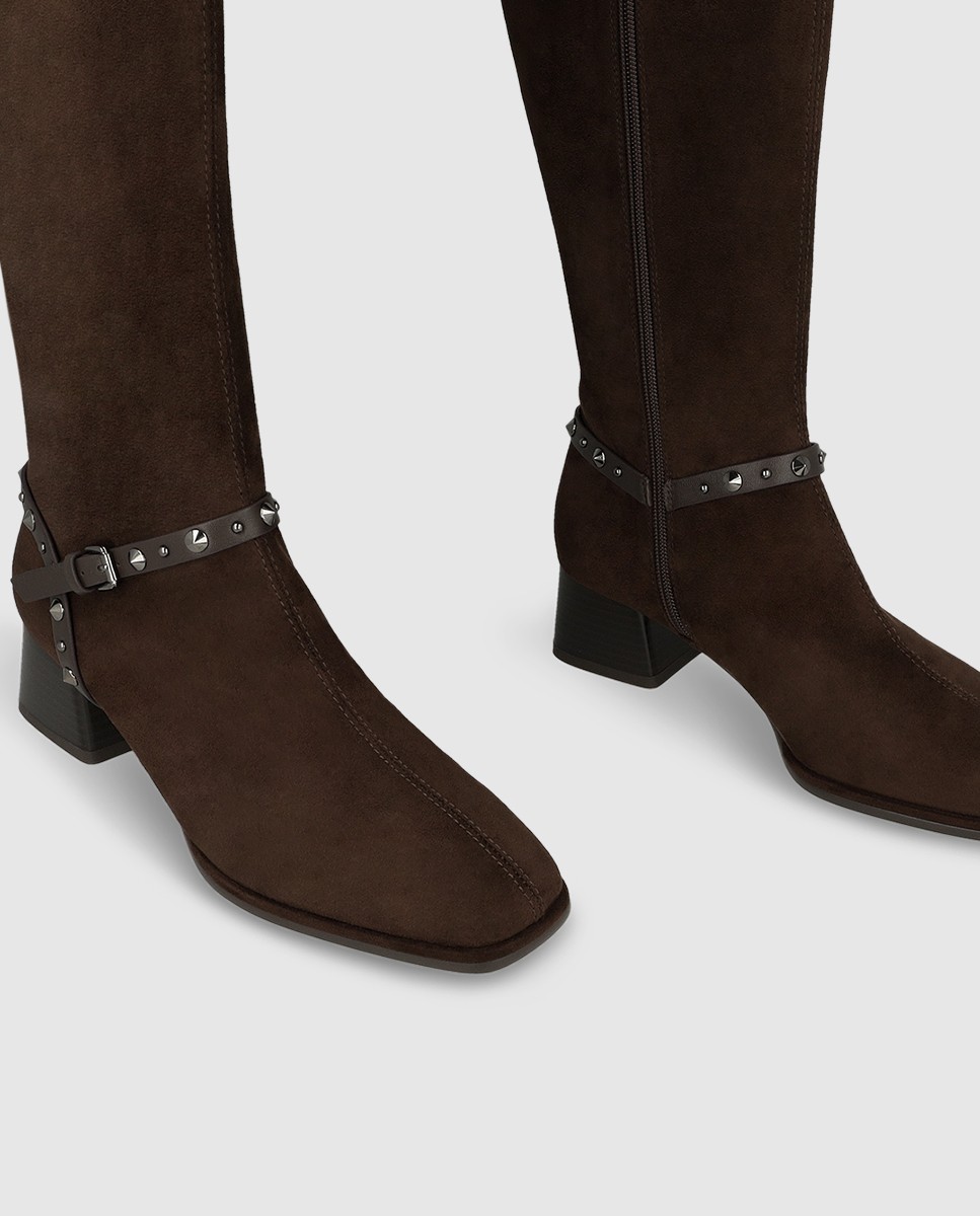 Botas de mujer en antelina con detalle de tachas - Lodi - Marrón Marrón-4