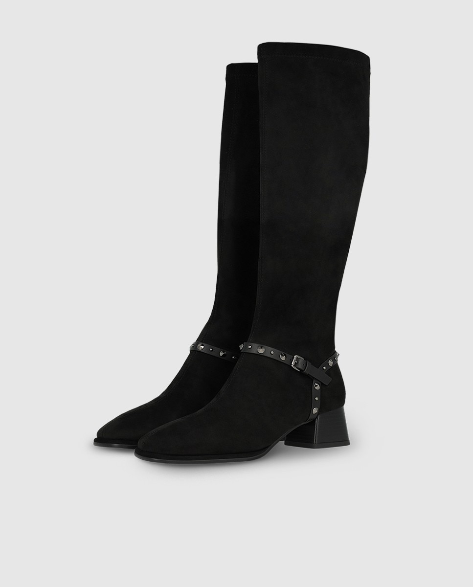 Botas de mujer en antelina con detalle de tachas - Lodi - Negro Negro-3