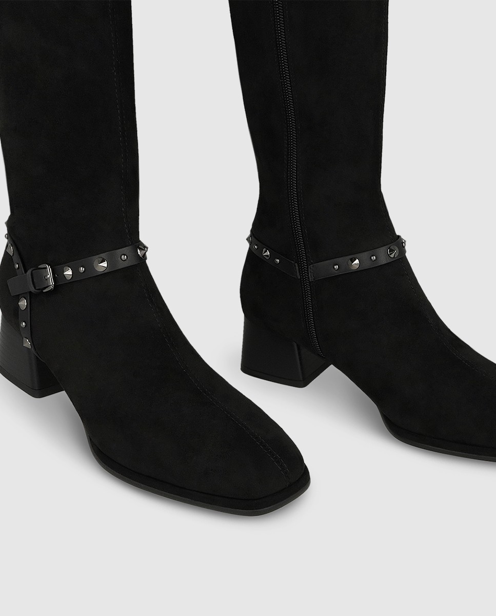 Botas de mujer en antelina con detalle de tachas - Lodi - Negro Negro-4