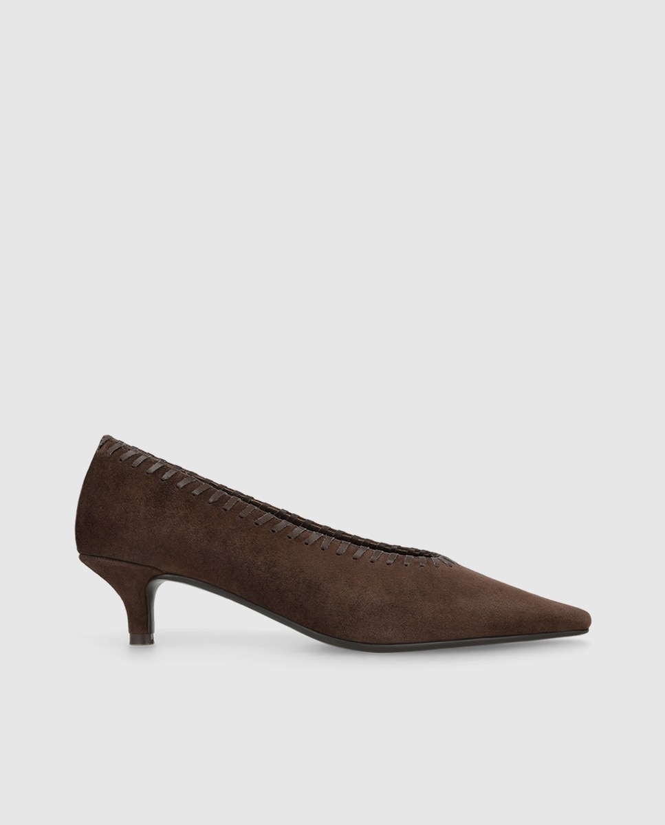 Zapatos de salón de mujer en piel con tacón kitten - Lodi - Marrón Marrón-1
