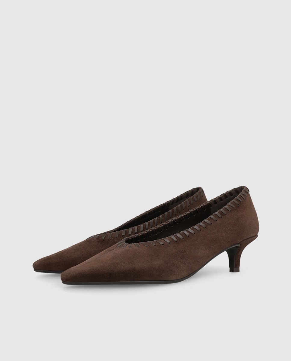 Zapatos de salón de mujer en piel con tacón kitten - Lodi - Marrón Marrón-3