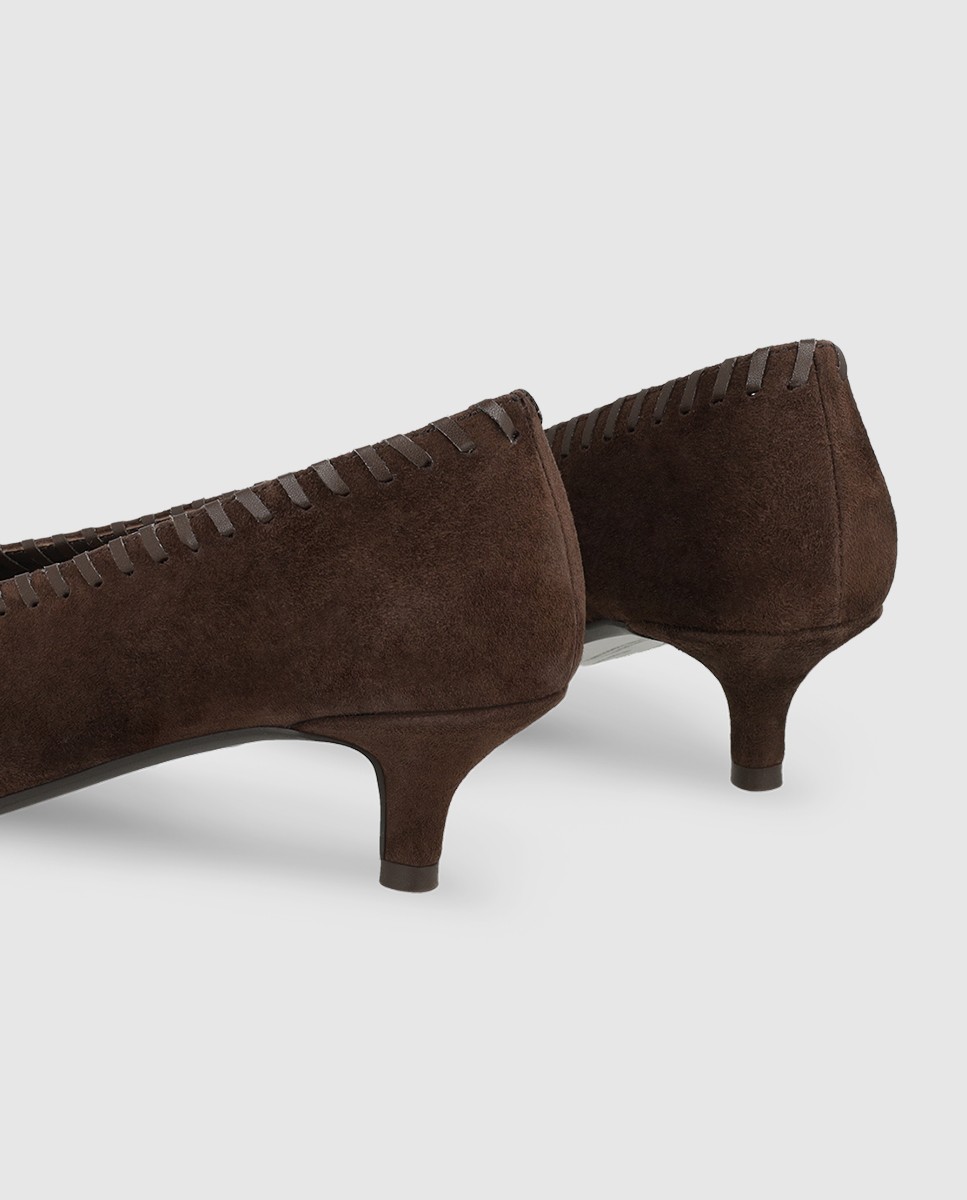 Zapatos de salón de mujer en piel con tacón kitten - Lodi - Marrón Marrón-2