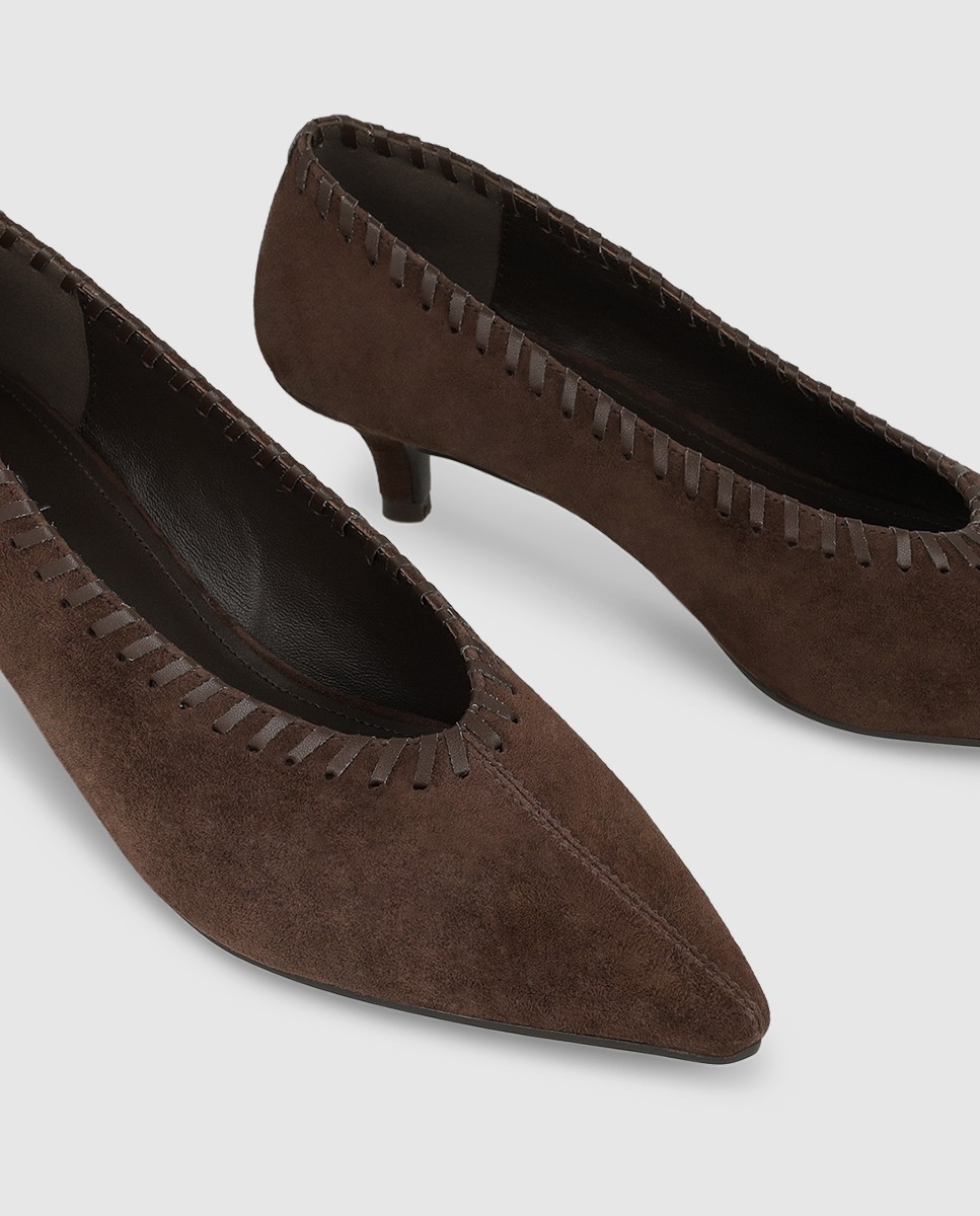 Zapatos de salón de mujer en piel con tacón kitten - Lodi - Marrón Marrón-4