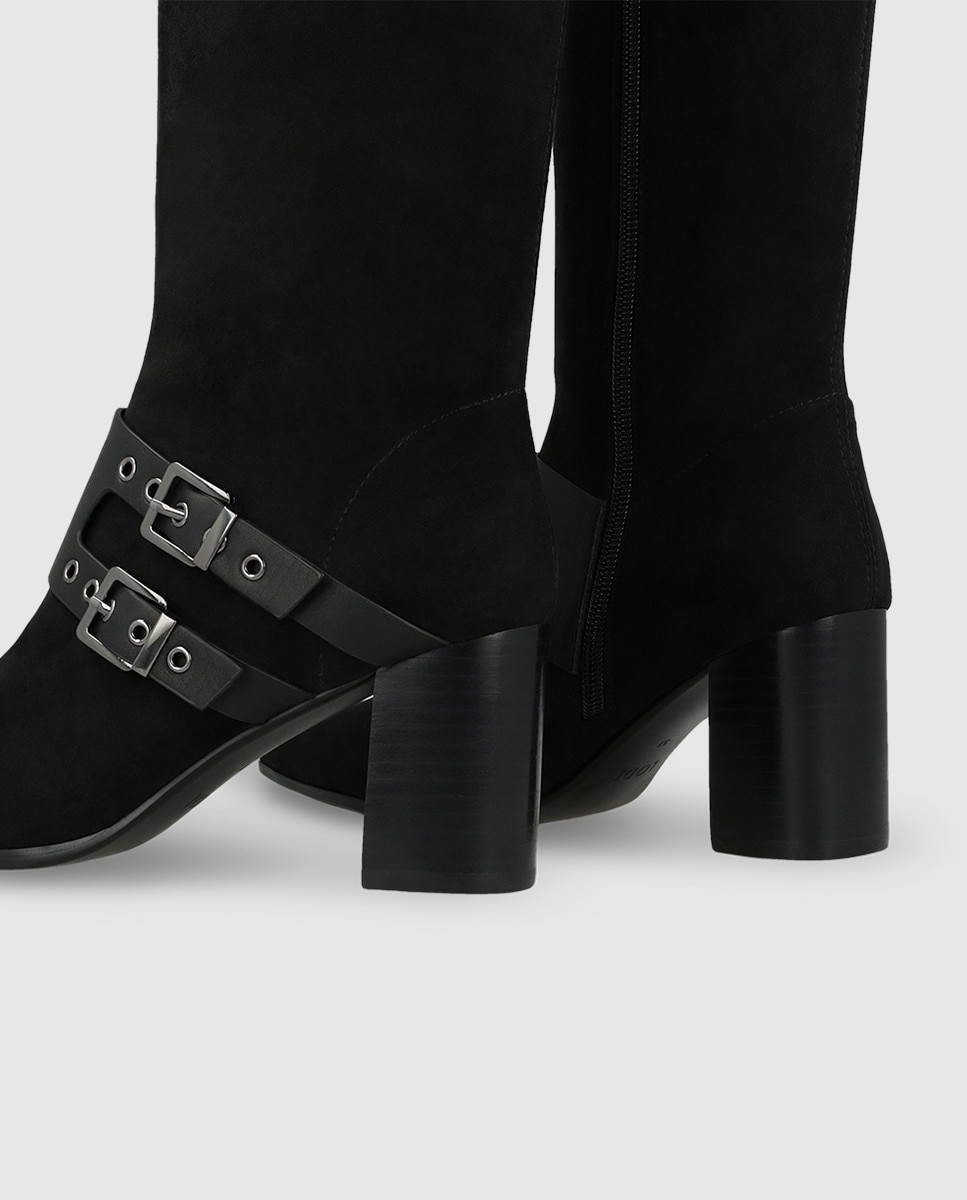 Botas de mujer en antelina elástica con tacón ancho - Lodi - Negro Negro-2