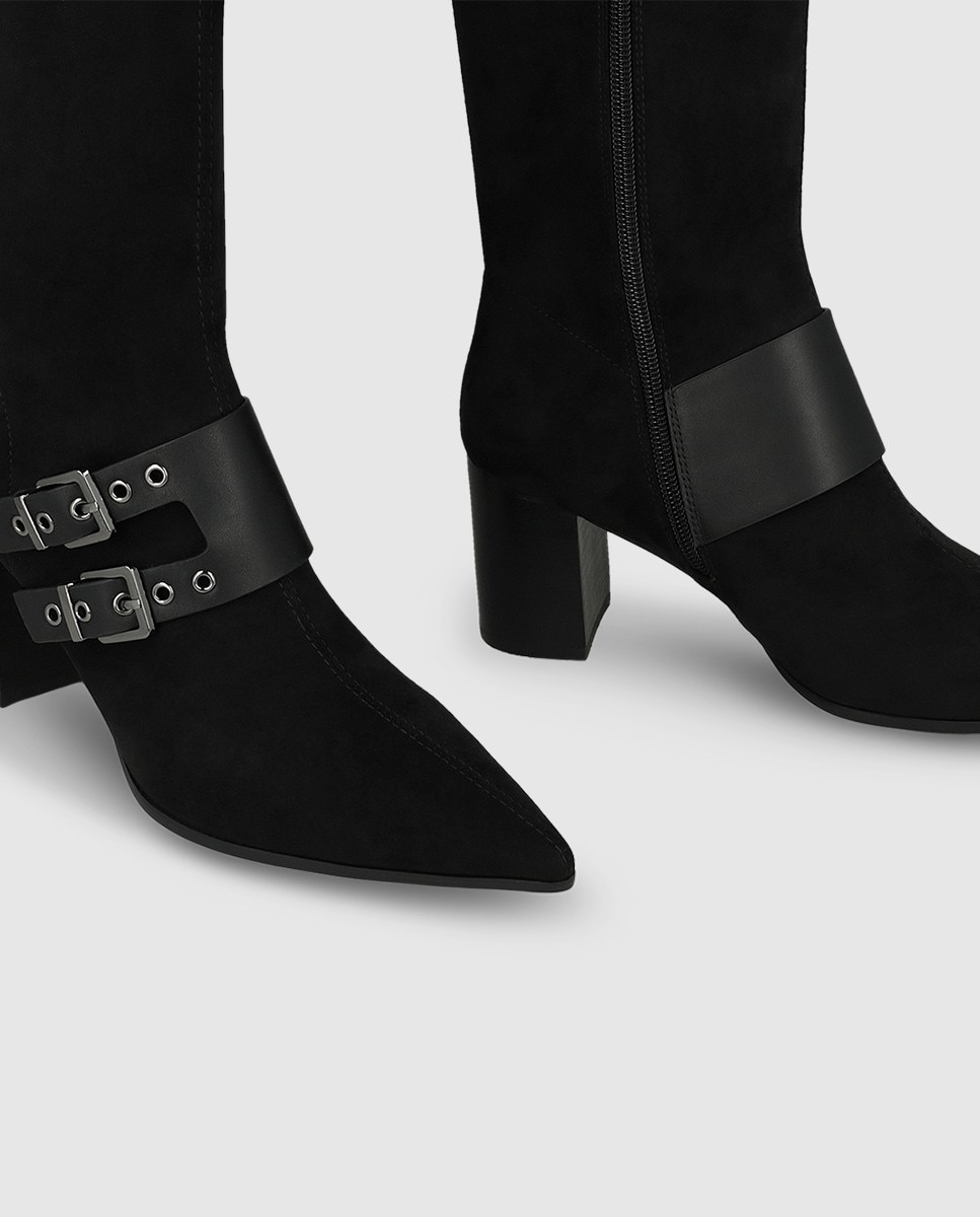 Botas de mujer en antelina elástica con tacón ancho - Lodi - Negro Negro-4