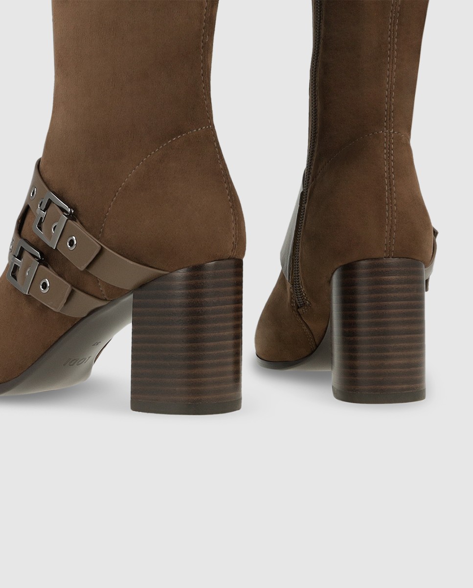 Botas de mujer en antelina elástica con tacón ancho - Lodi - Marrón Marrón-3