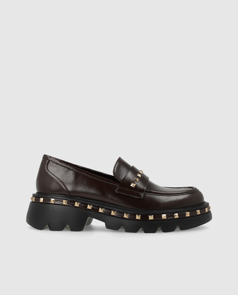 Mocasines de mujer en tejido efecto piel con detalle de tachas - Lodi - Marrón Marrón-1