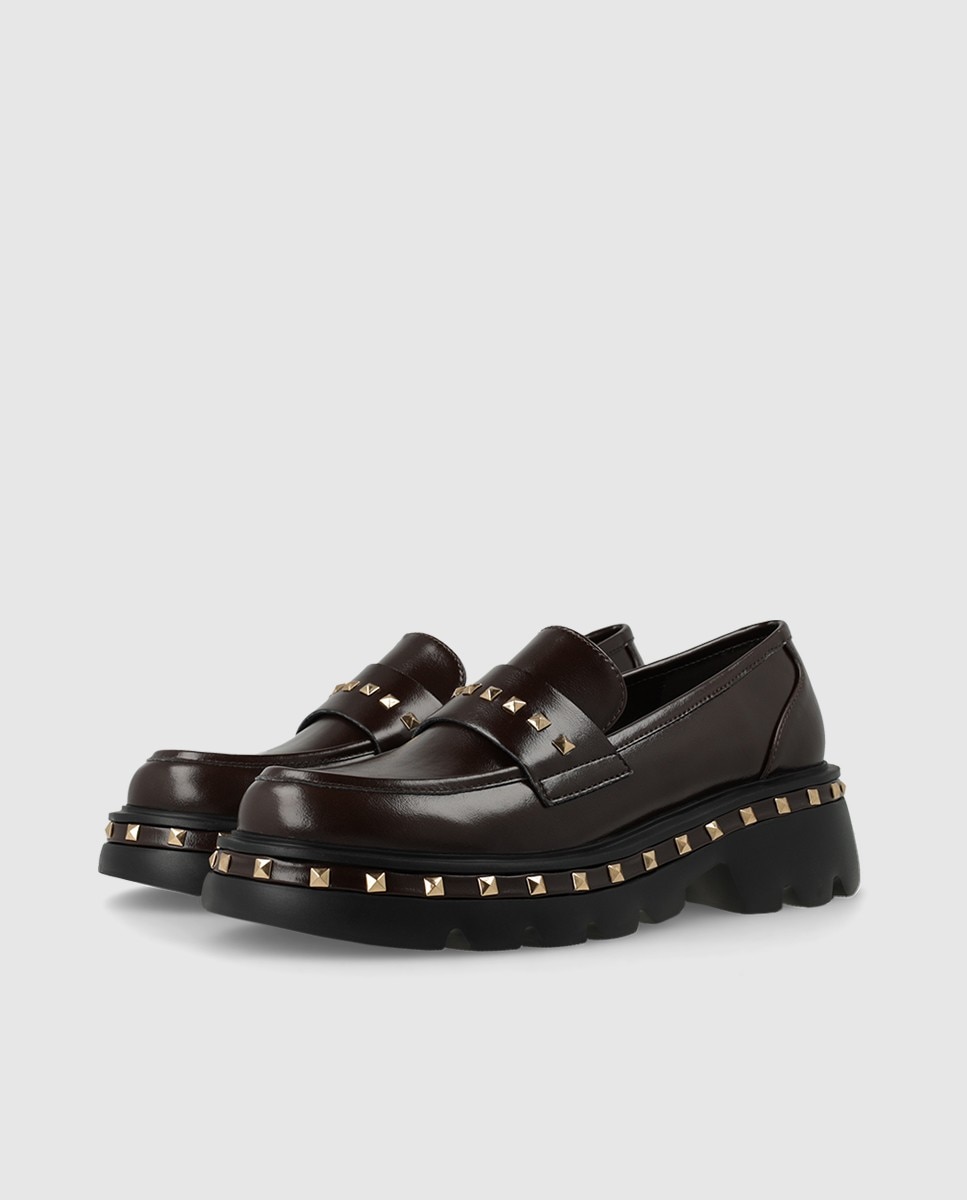 Mocasines de mujer en tejido efecto piel con detalle de tachas - Lodi - Marrón Marrón-3