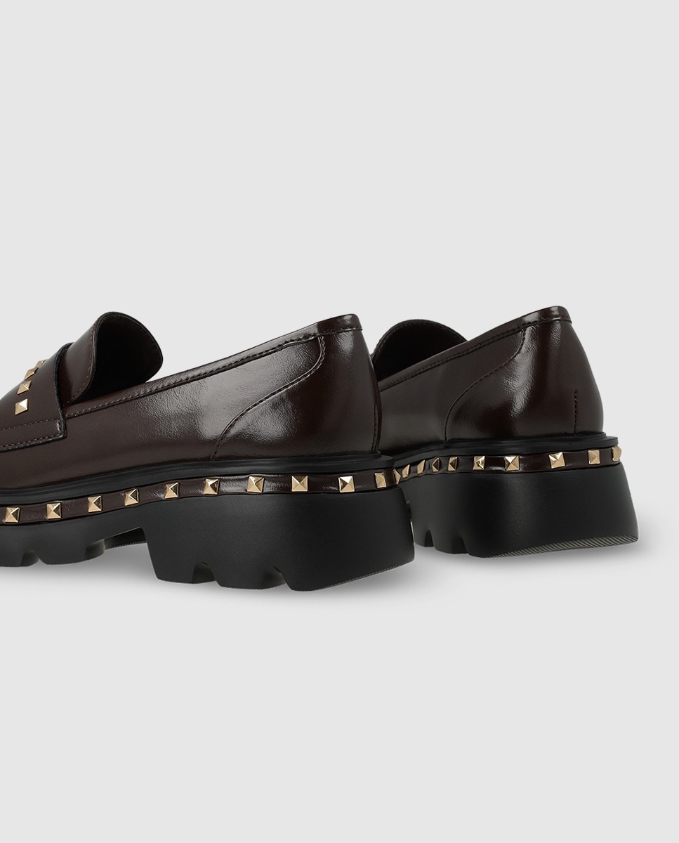 Mocasines de mujer en tejido efecto piel con detalle de tachas - Lodi - Marrón Marrón-2