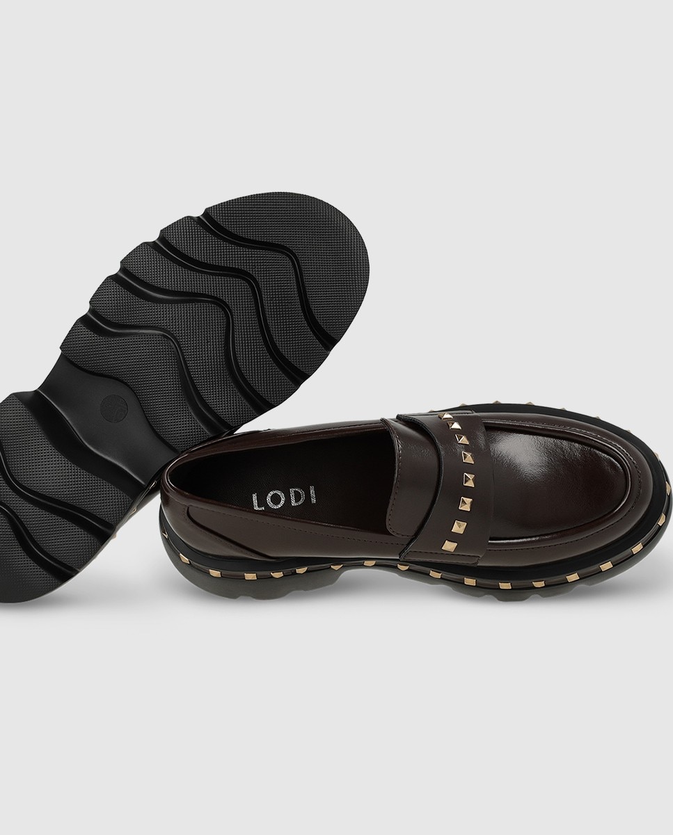 Mocasines de mujer en tejido efecto piel con detalle de tachas - Lodi - Marrón Marrón-4