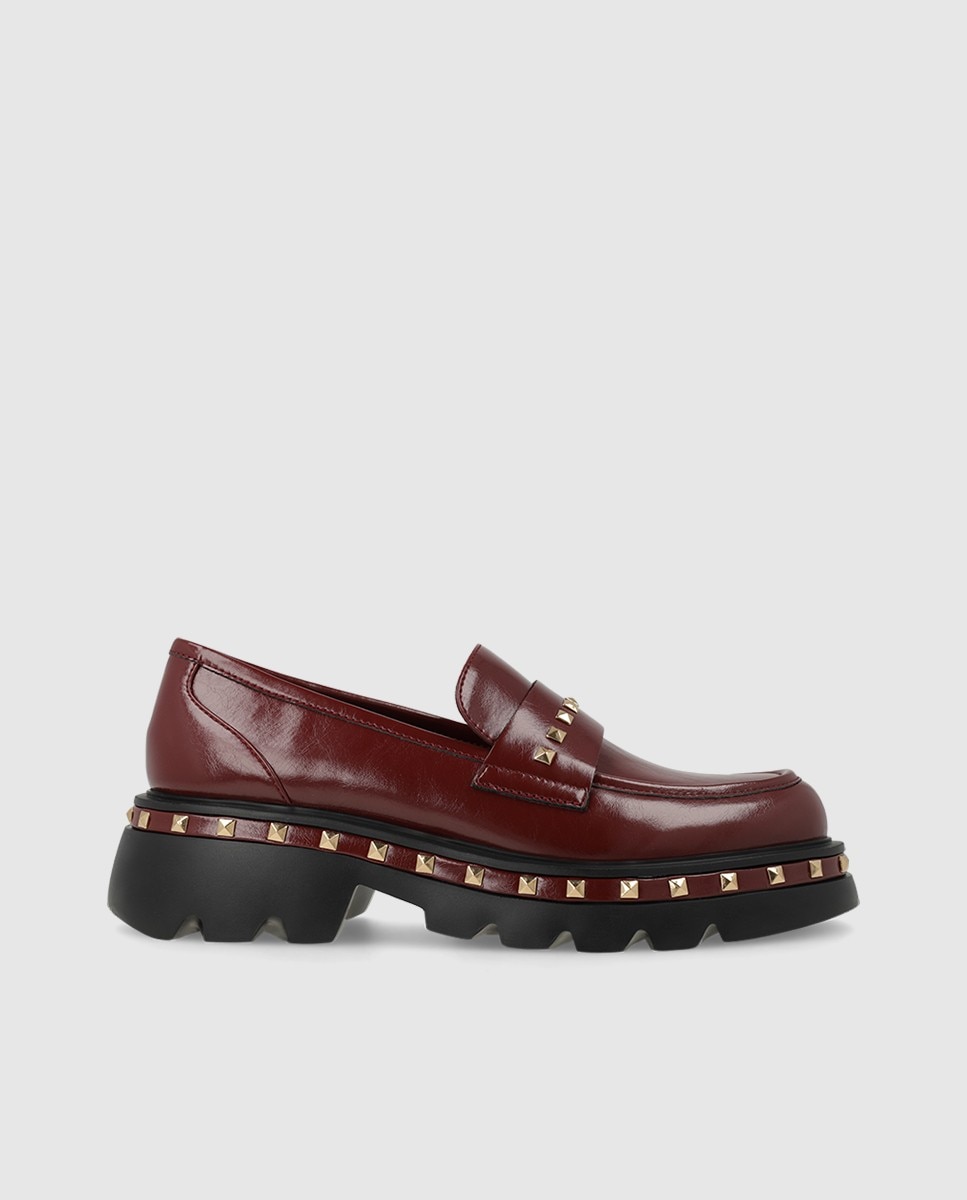 Mocasines de mujer en tejido efecto piel con detalle de tachas - Lodi - Burdeos Burdeos-1
