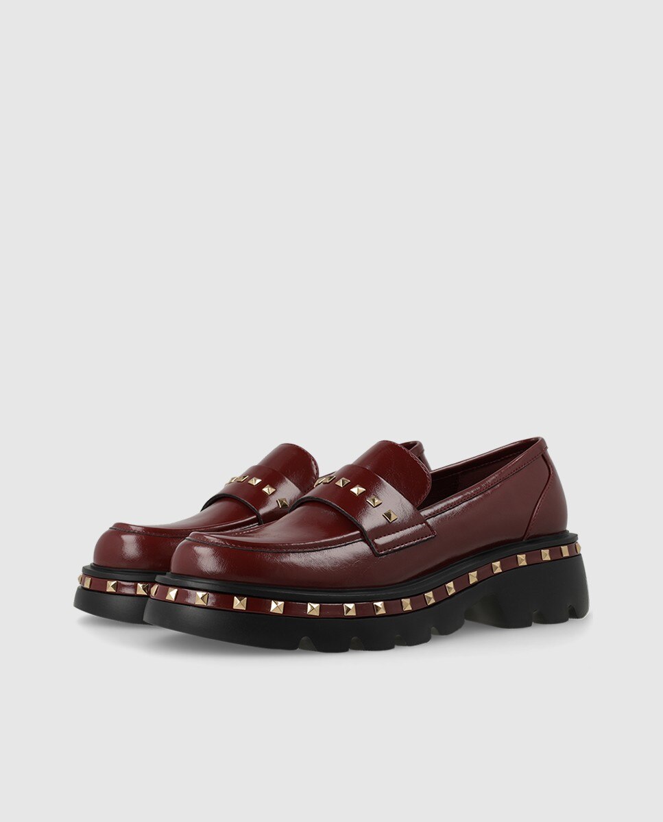 Mocasines de mujer en tejido efecto piel con detalle de tachas - Lodi - Burdeos Burdeos-3
