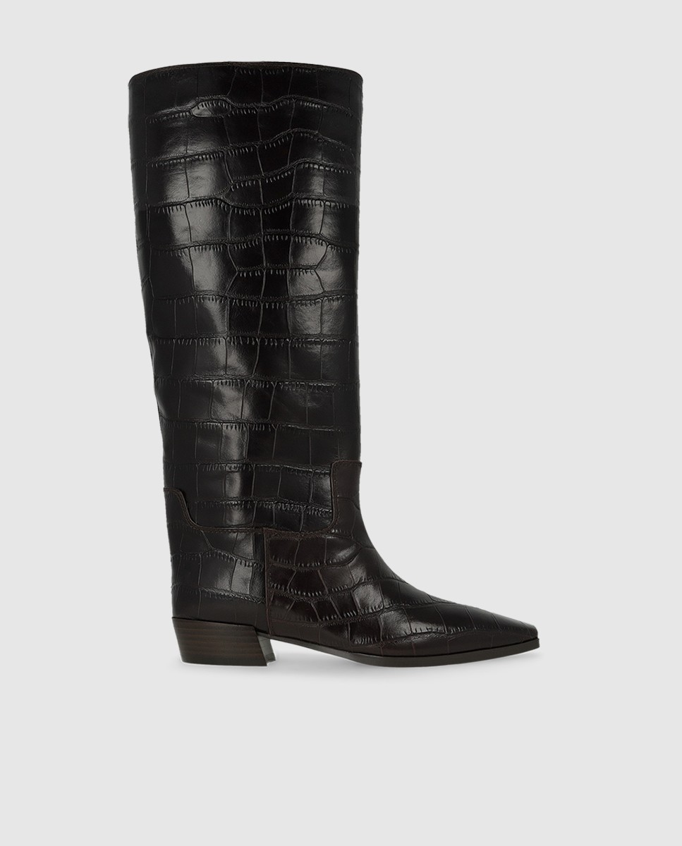Botas de mujer en piel con caña ancha - Lodi - Marrón Marrón-1