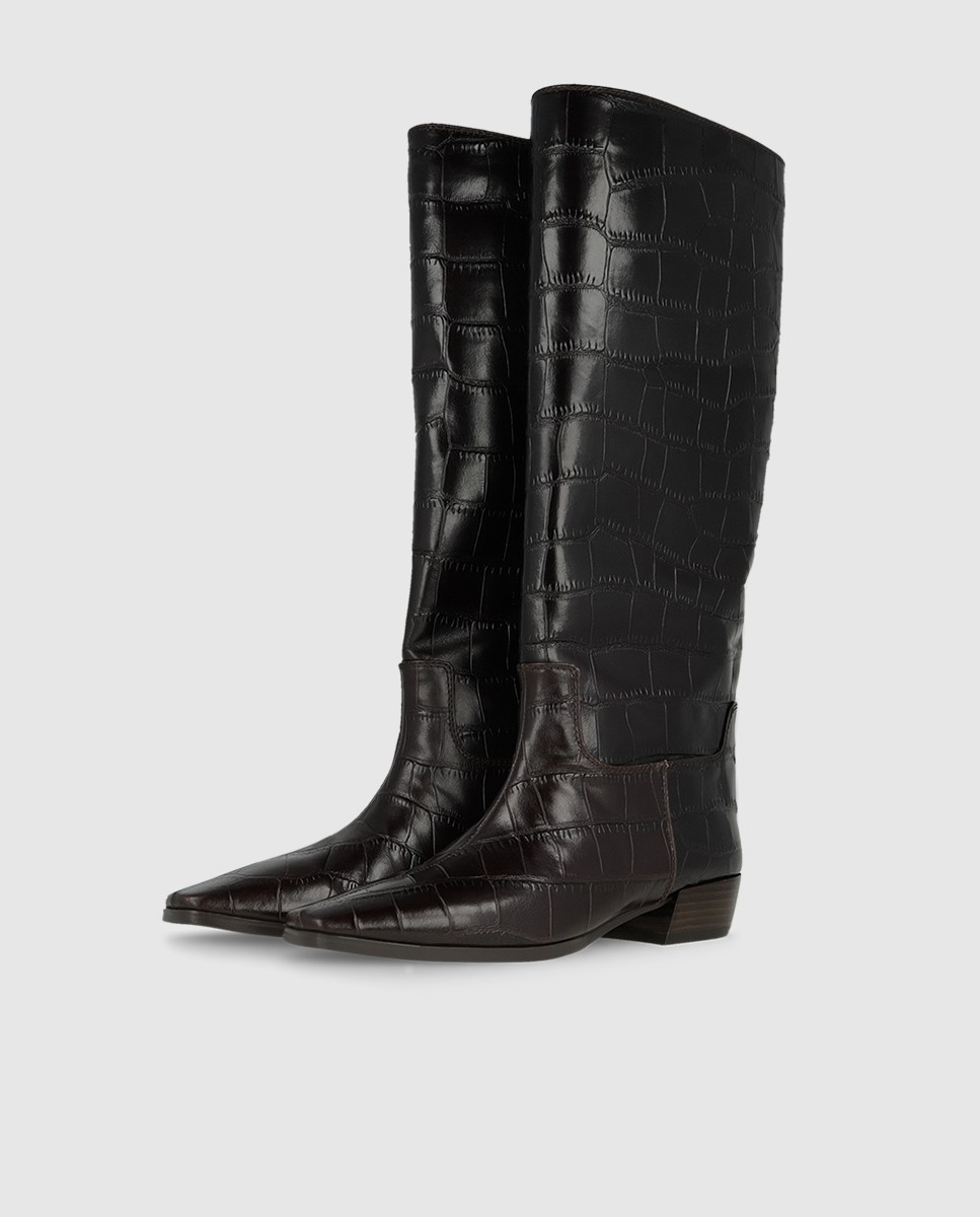 Botas de mujer en piel con caña ancha - Lodi - Marrón Marrón-2