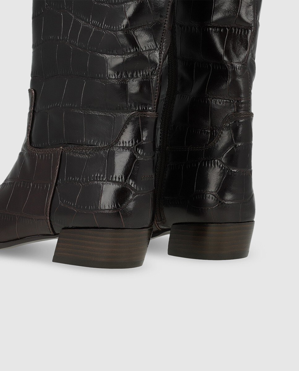 Botas de mujer en piel con caña ancha - Lodi - Marrón Marrón-4