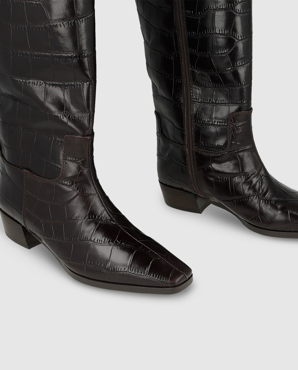 Botas de mujer en piel con caña ancha - Lodi - Marrón Marrón-3