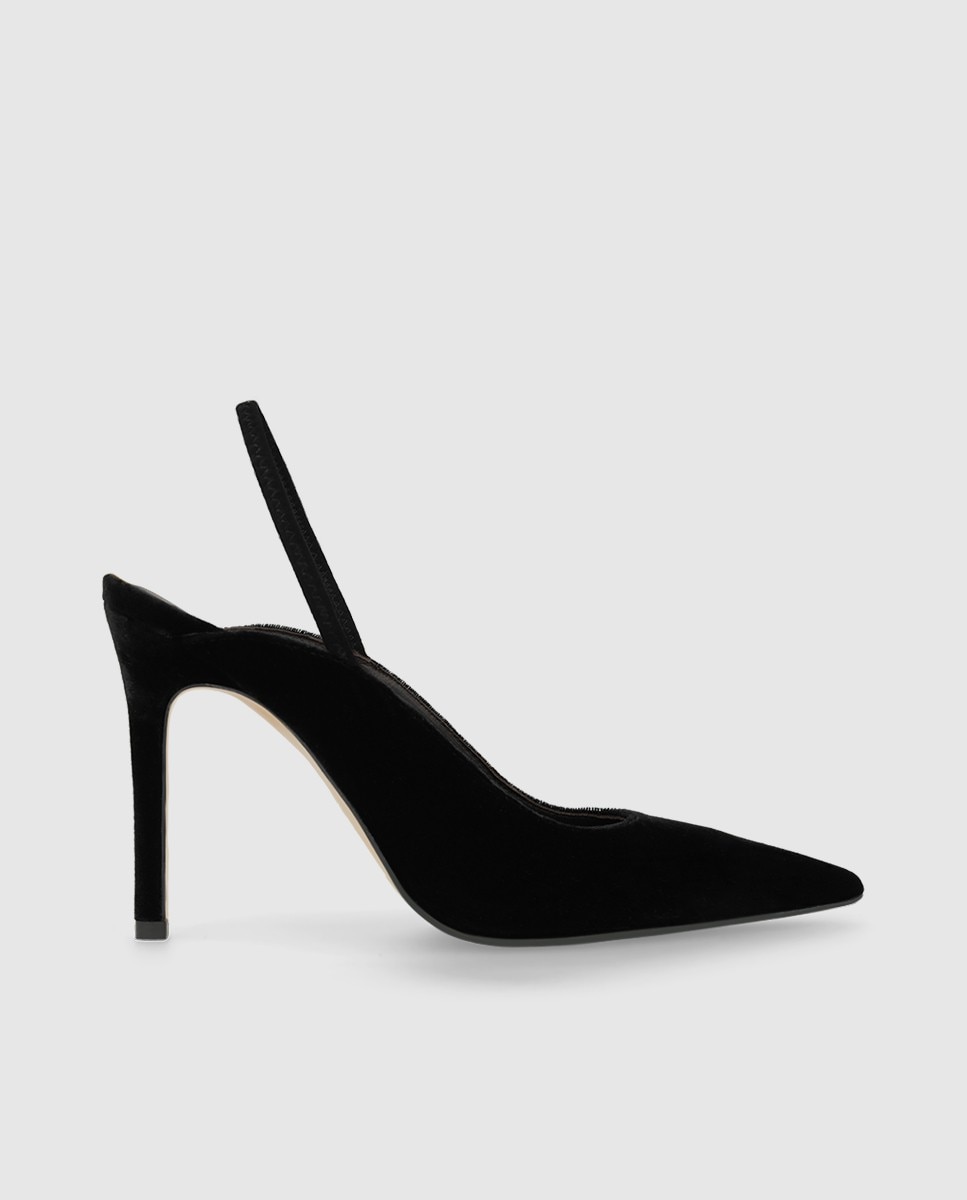 Imagen 0 de Zapatos de salón destalonados en terciopelo con tacón Negro