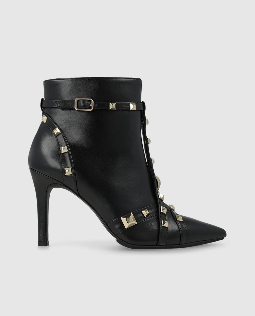 Botines de mujer en piel con tachas - Lodi - Negro Negro-1