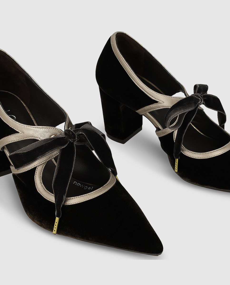 Zapatos de salón de mujer en terciopelo con tacón - Lodi - Marrón Marrón-4
