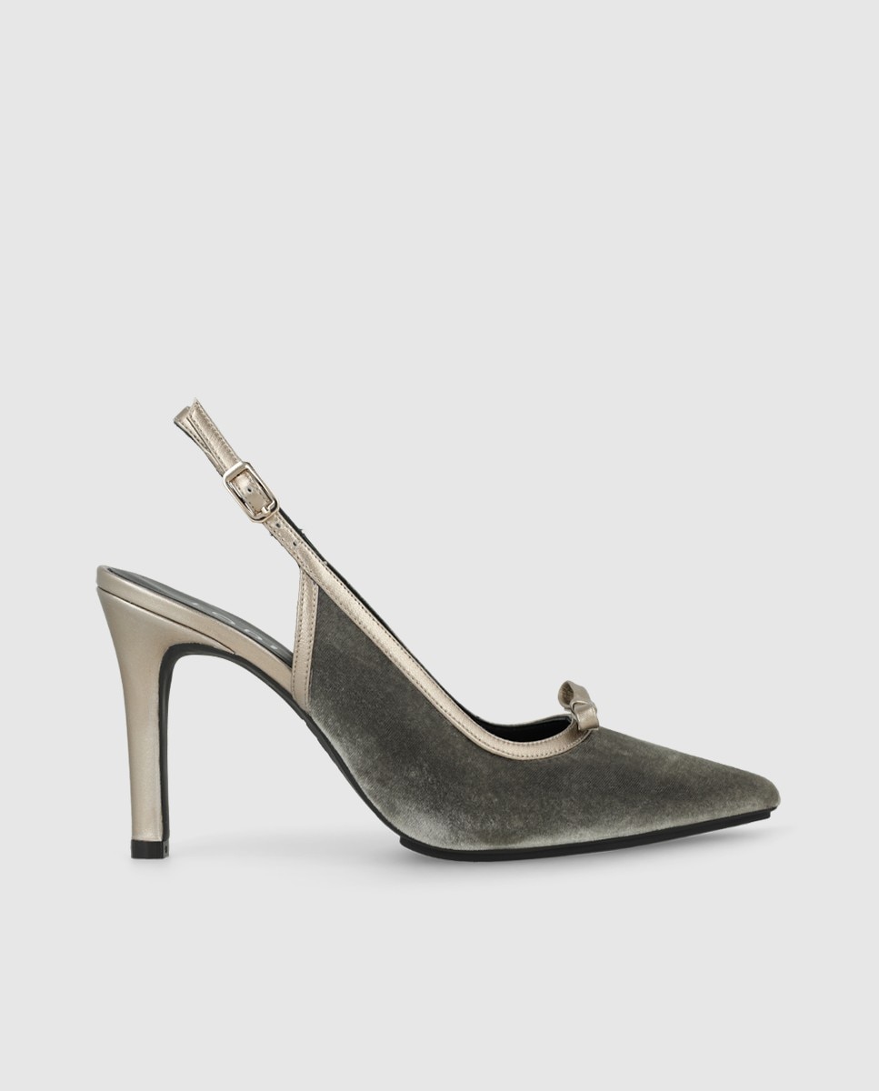 Imagen 0 de Zapatos de salón destalonados de mujer en tejido con mini lazo Gris