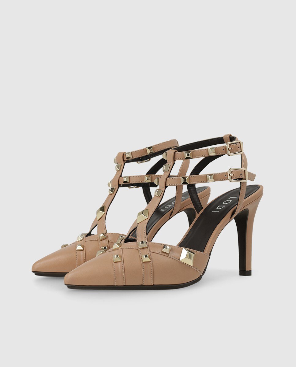 Zapatos de mujer en piel con detalle de tachas - Lodi - Beige Beige-3