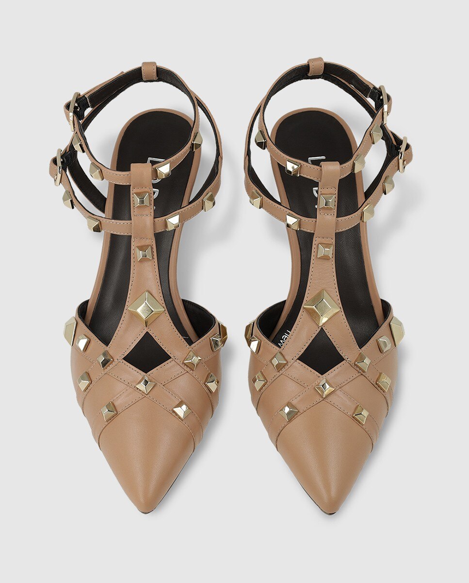 Zapatos de mujer en piel con detalle de tachas - Lodi - Beige Beige-4