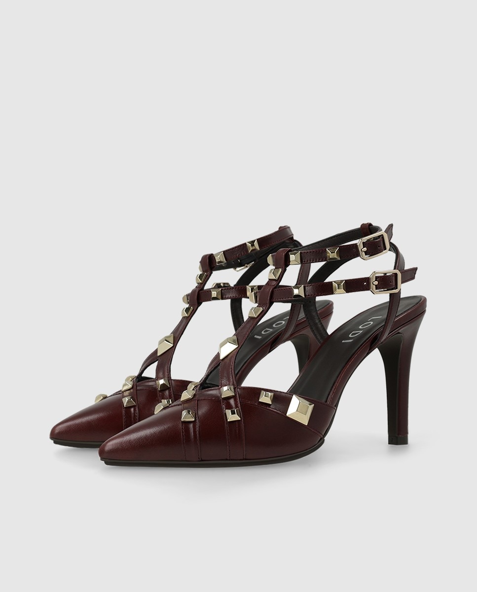 Zapatos de mujer en piel con detalle de tachas - Lodi - Burdeos Burdeos-3