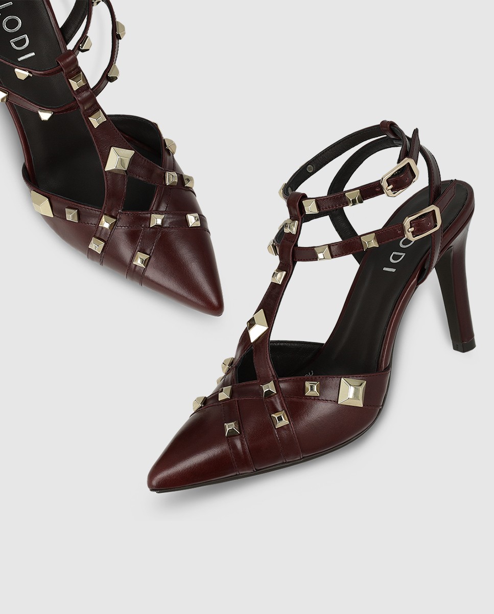 Zapatos de mujer en piel con detalle de tachas - Lodi - Burdeos Burdeos-4
