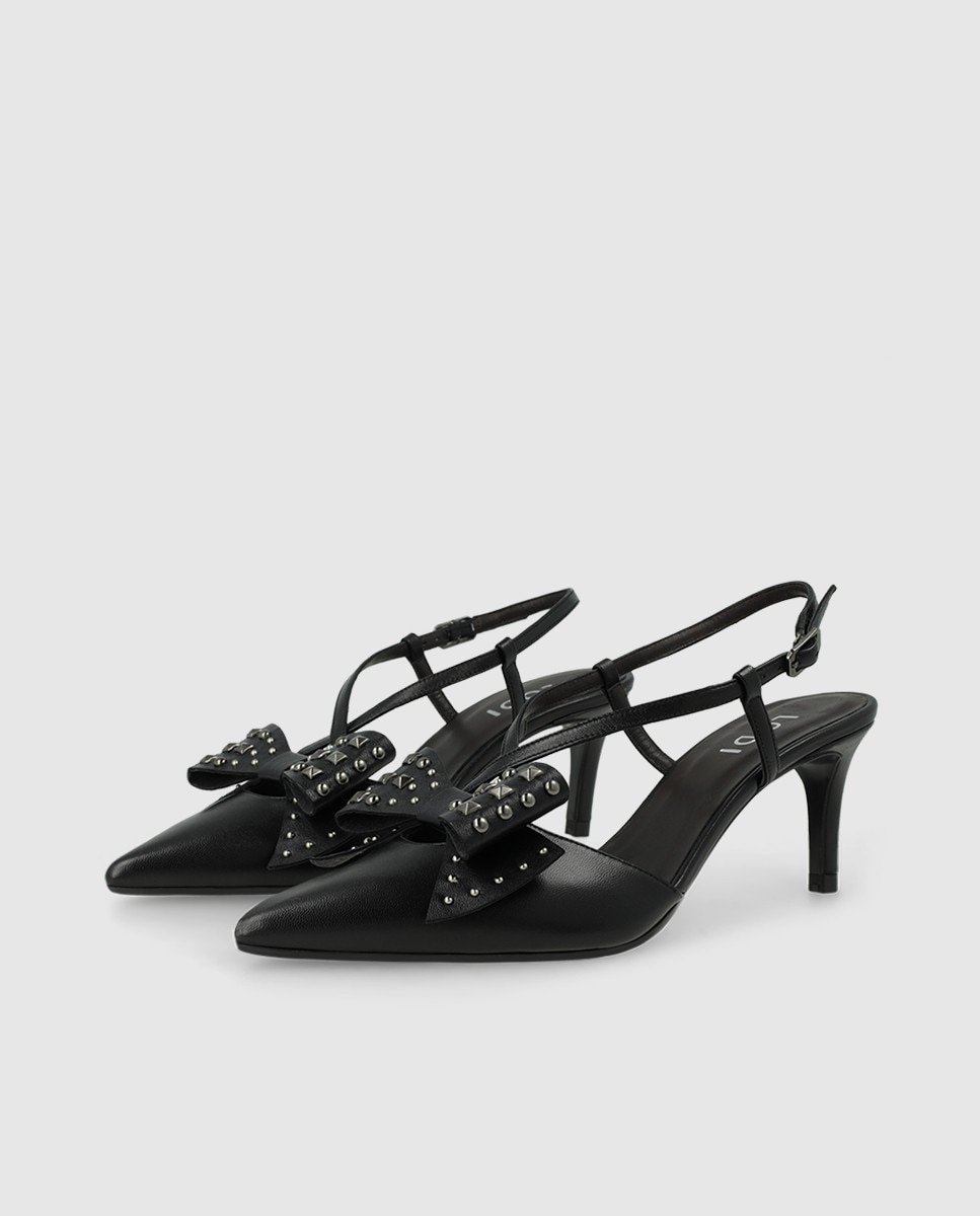 Zapatos de salón destalonados de mujer en piel con tacón - Lodi - Negro Negro-3