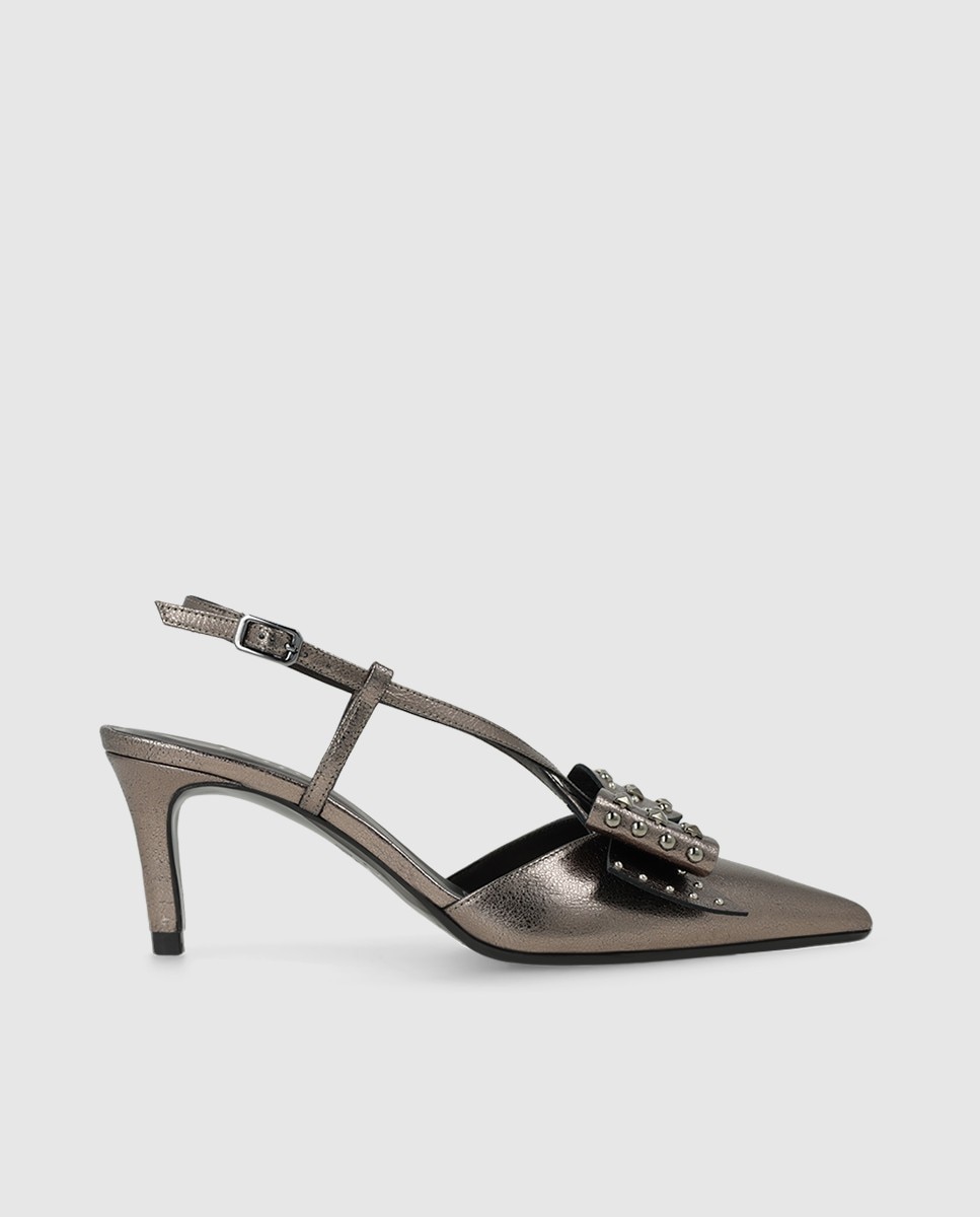 Imagen 0 de Zapatos de salón destalonados de mujer en piel con tacón Negro