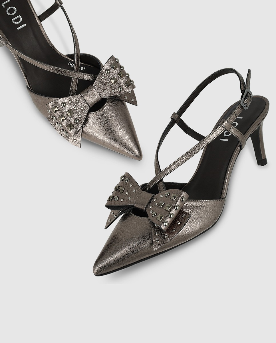 Zapatos de salón destalonados de mujer en piel con tacón - Lodi - Gris Gris-4