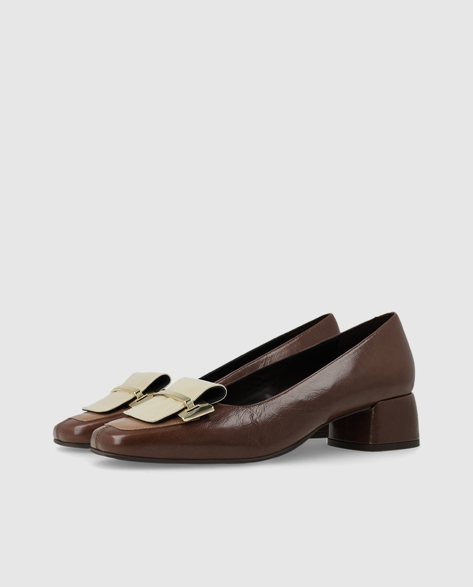 Zapatos de salón de mujer en piel con tacón ancho - Lodi - Marrón Marrón-3